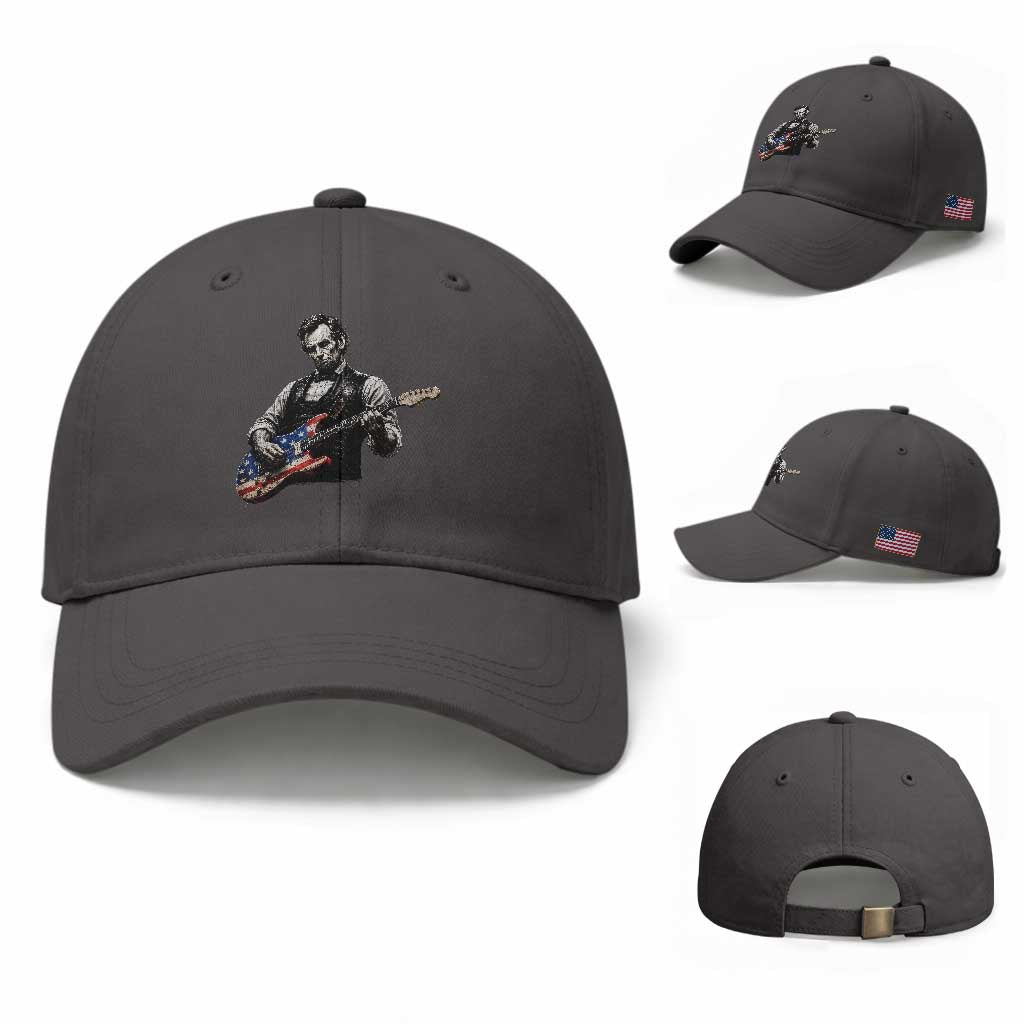 Vintage Abraham Lincoln Abe Lincoln Playing Guitar Baseball Cap Humor Patriotic