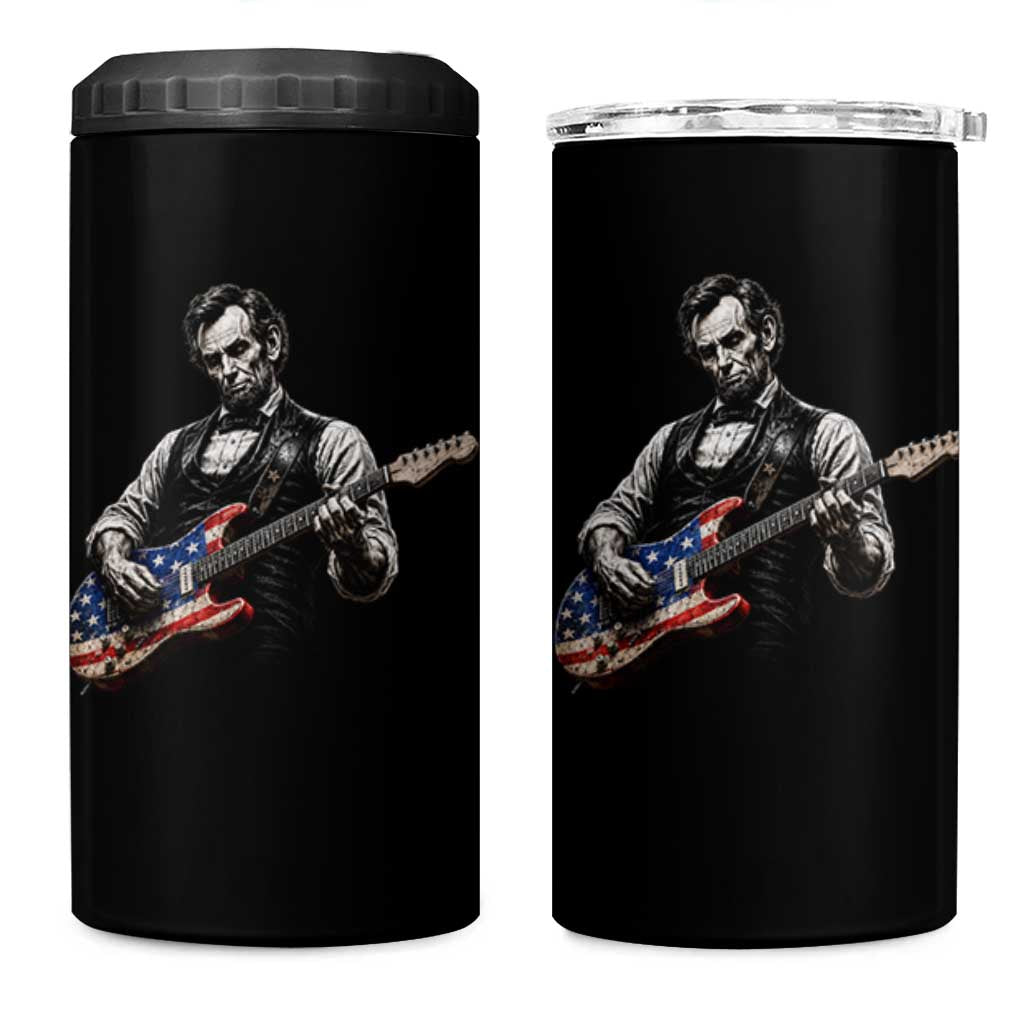 Vintage Abraham Lincoln Abe Lincoln Playing Guitar 4 in 1 Can Cooler Tumbler Humor Patriotic