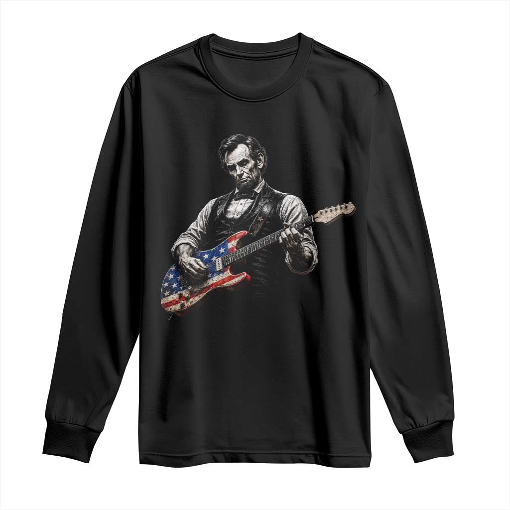 Vintage Abraham Lincoln Abe Lincoln Playing Guitar Long Sleeve Shirt Humor Patriotic