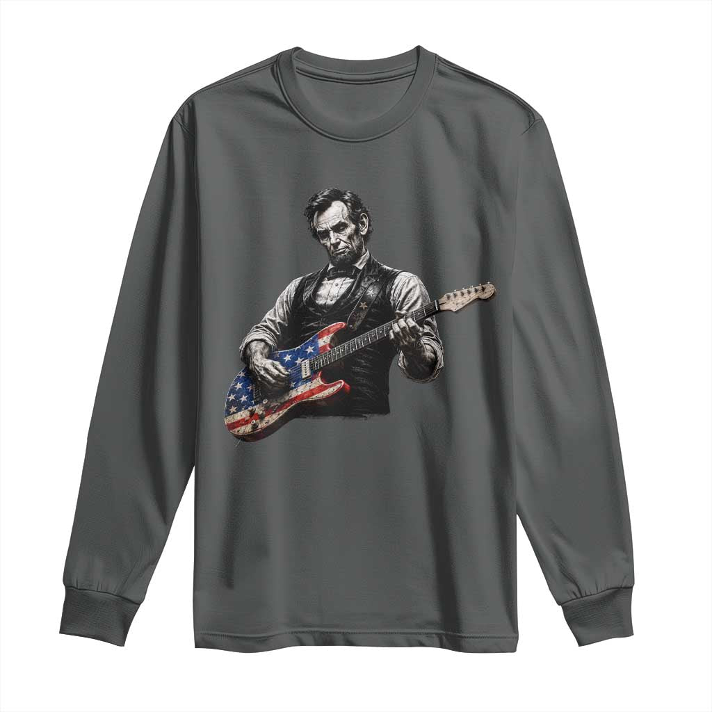 Vintage Abraham Lincoln Abe Lincoln Playing Guitar Long Sleeve Shirt Humor Patriotic