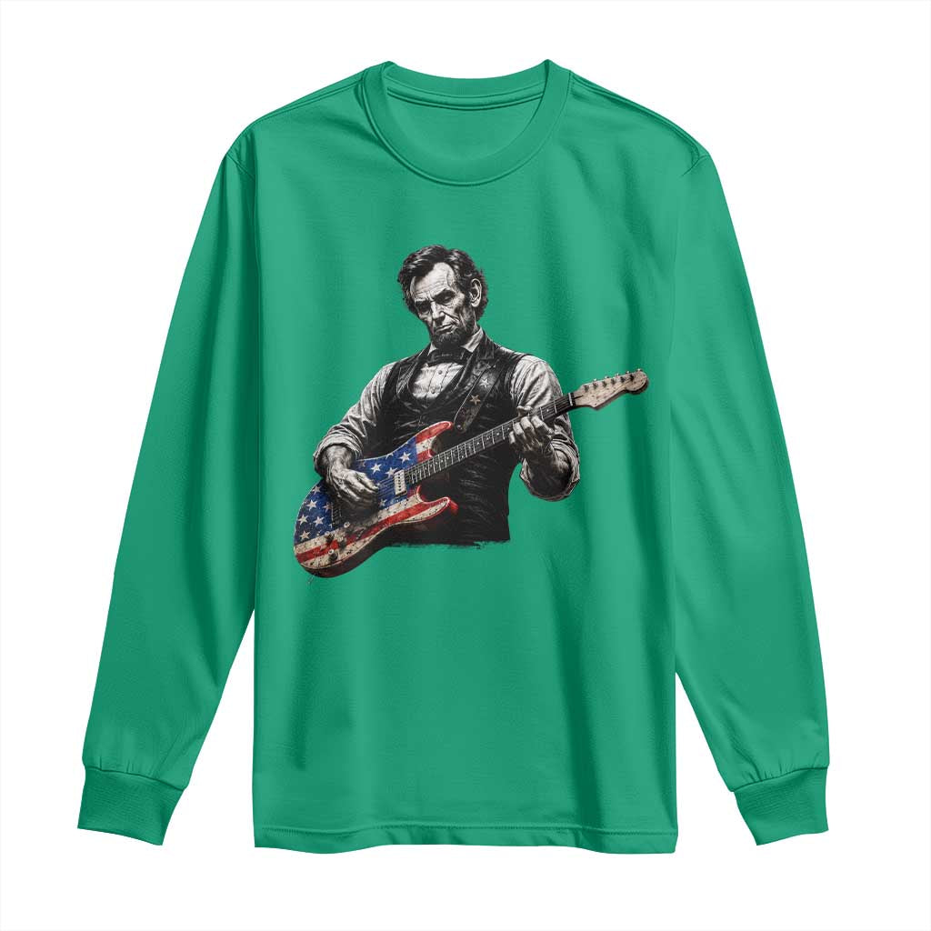 Vintage Abraham Lincoln Abe Lincoln Playing Guitar Long Sleeve Shirt Humor Patriotic