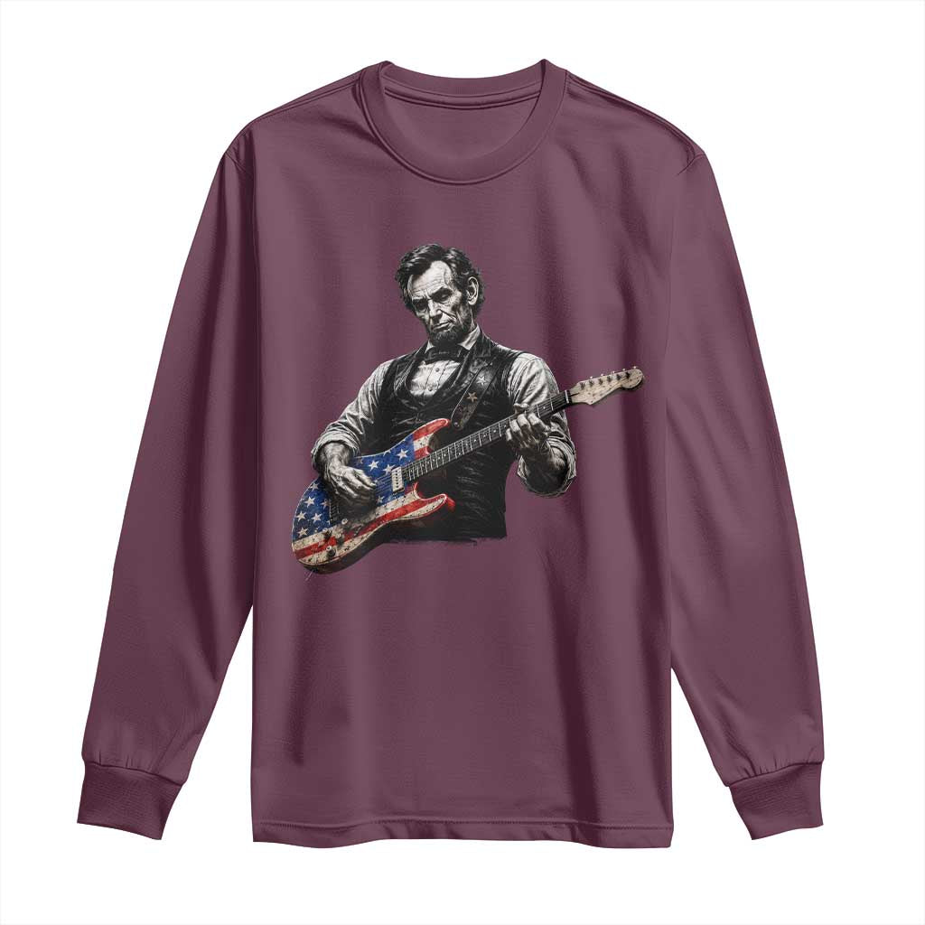 Vintage Abraham Lincoln Abe Lincoln Playing Guitar Long Sleeve Shirt Humor Patriotic