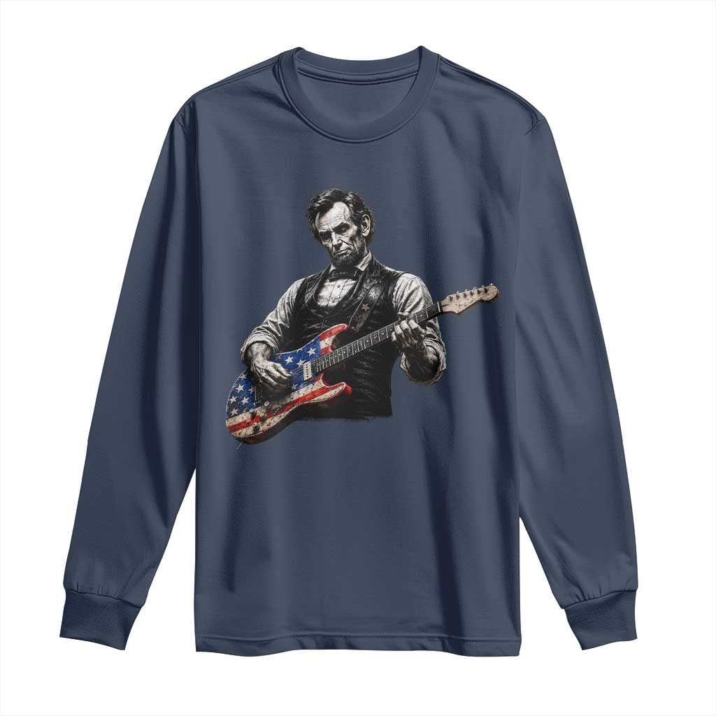 Vintage Abraham Lincoln Abe Lincoln Playing Guitar Long Sleeve Shirt Humor Patriotic