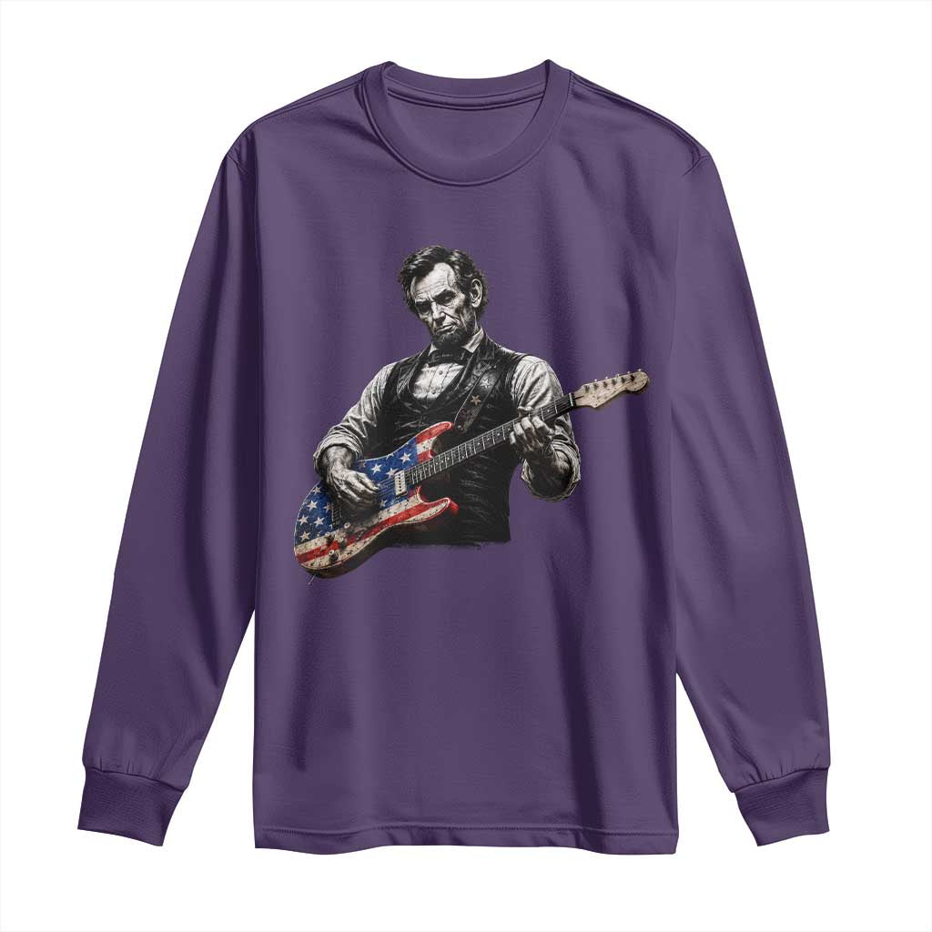 Vintage Abraham Lincoln Abe Lincoln Playing Guitar Long Sleeve Shirt Humor Patriotic