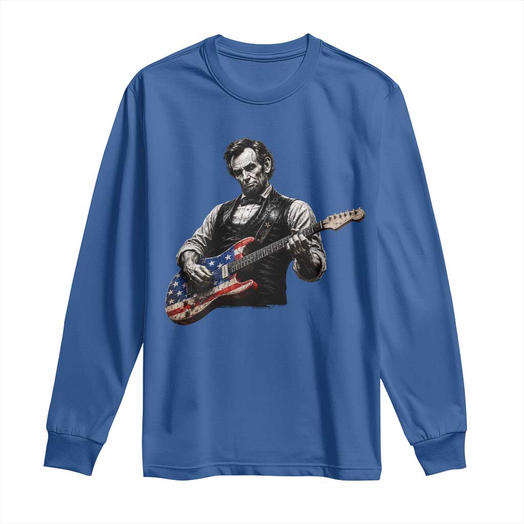 Vintage Abraham Lincoln Abe Lincoln Playing Guitar Long Sleeve Shirt Humor Patriotic