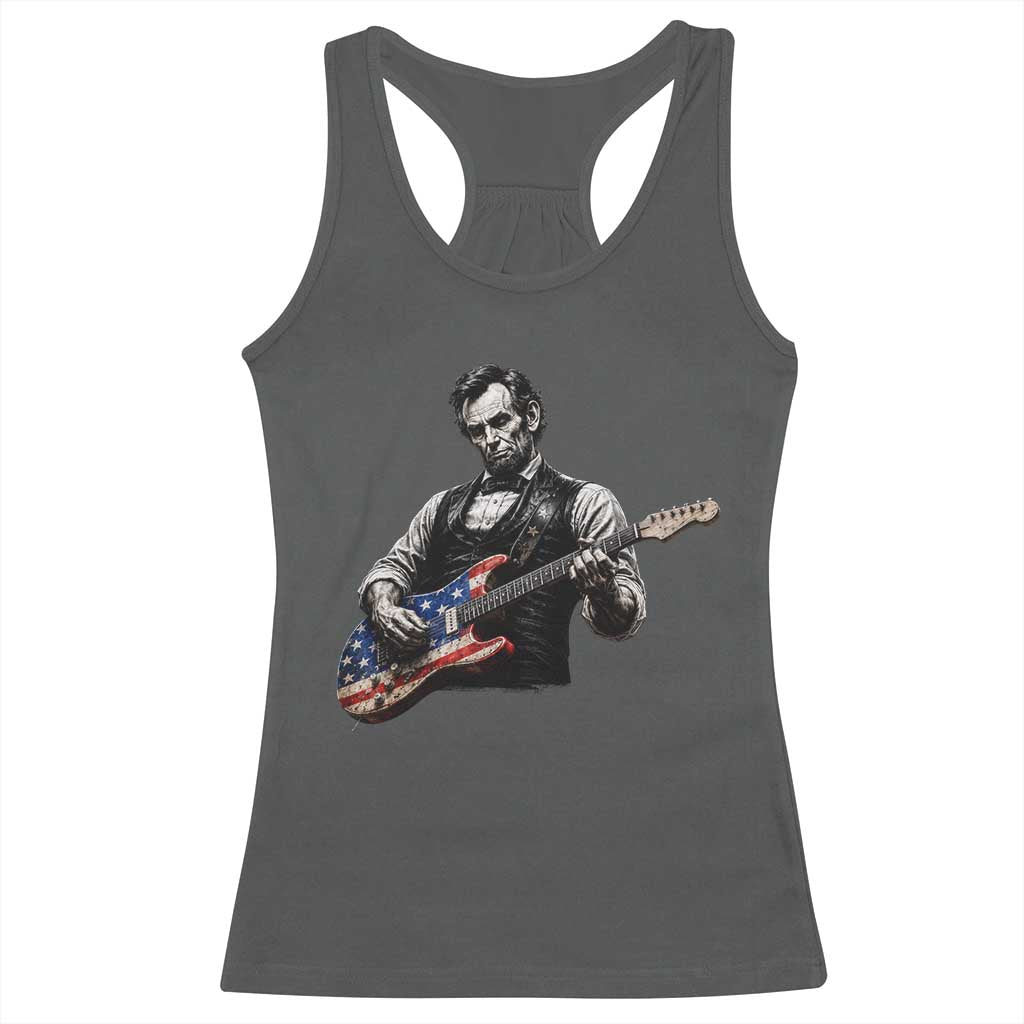 Vintage Abraham Lincoln Abe Lincoln Playing Guitar Racerback Tank Top Humor Patriotic