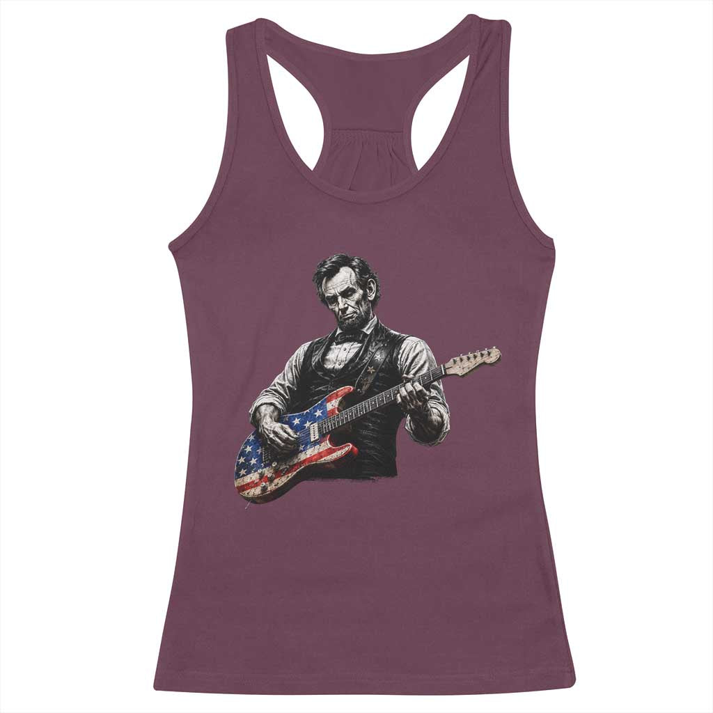 Vintage Abraham Lincoln Abe Lincoln Playing Guitar Racerback Tank Top Humor Patriotic