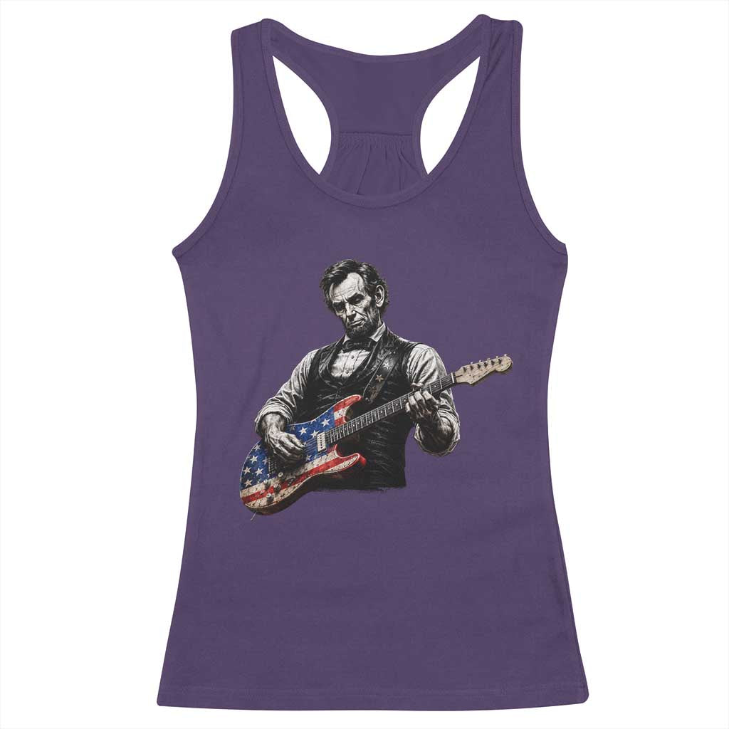 Vintage Abraham Lincoln Abe Lincoln Playing Guitar Racerback Tank Top Humor Patriotic