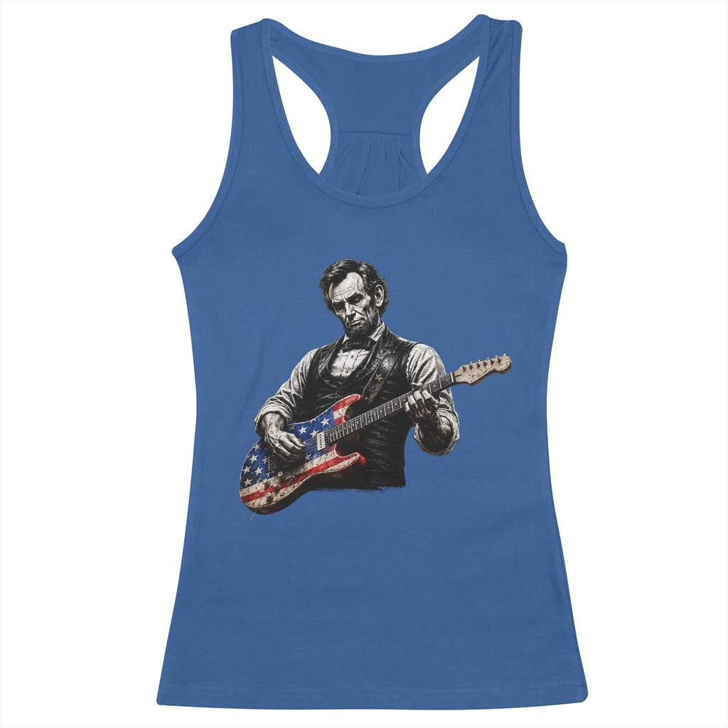 Vintage Abraham Lincoln Abe Lincoln Playing Guitar Racerback Tank Top Humor Patriotic