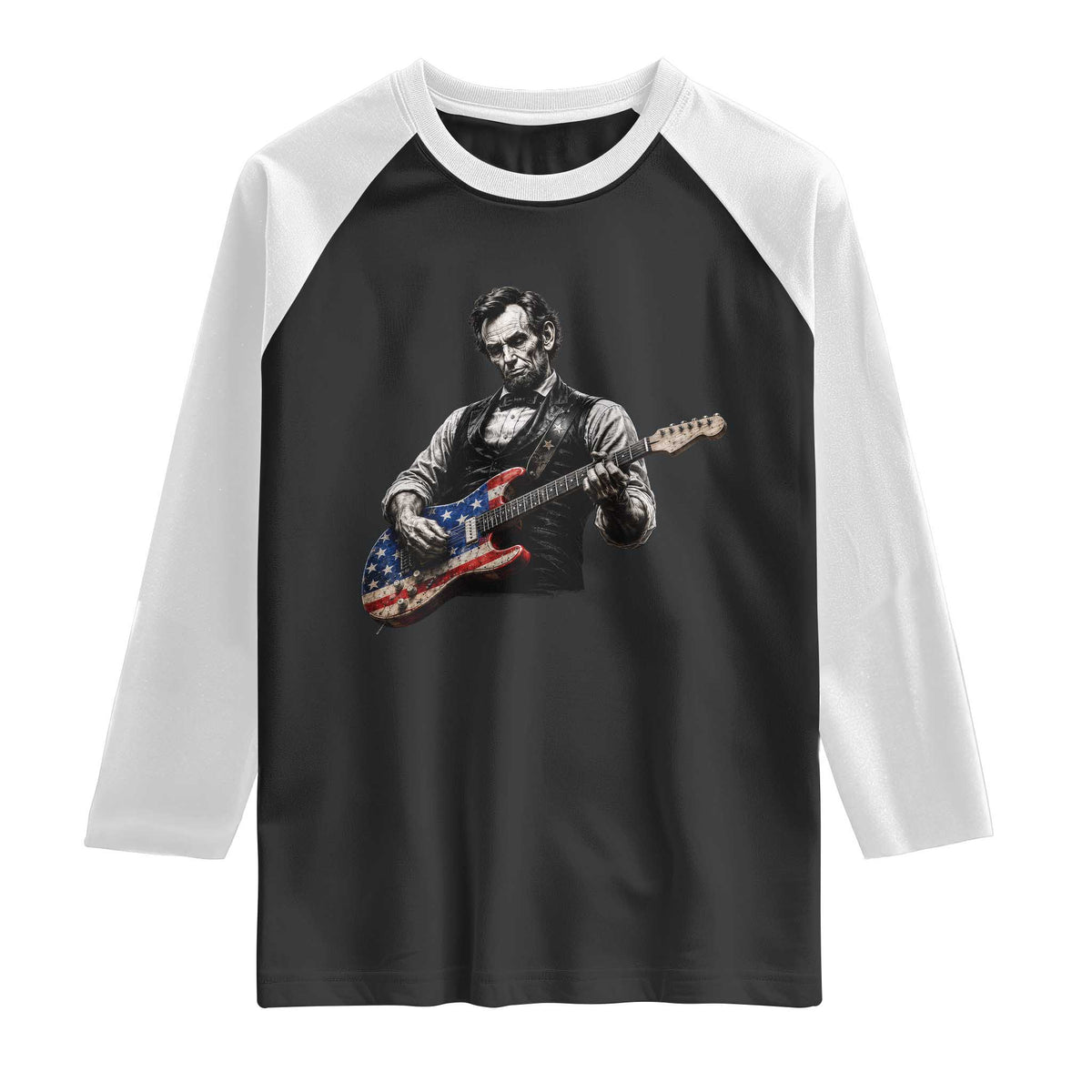 Vintage Abraham Lincoln Abe Lincoln Playing Guitar Raglan Shirt Humor Patriotic