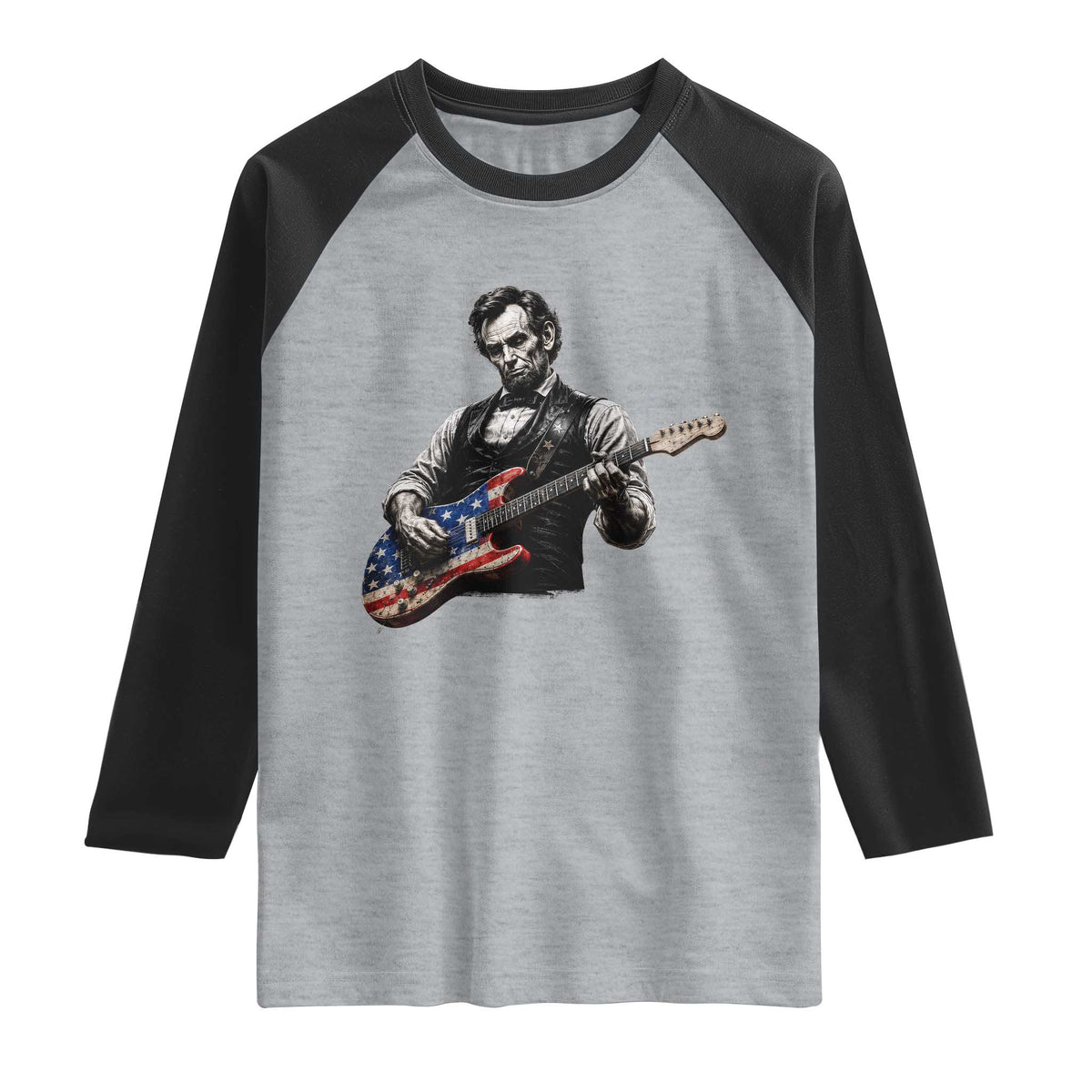 Vintage Abraham Lincoln Abe Lincoln Playing Guitar Raglan Shirt Humor Patriotic