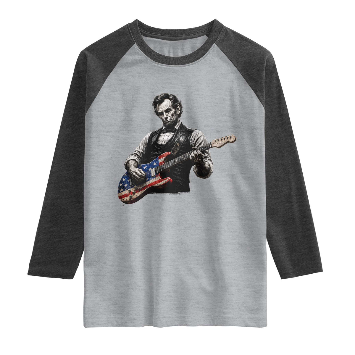 Vintage Abraham Lincoln Abe Lincoln Playing Guitar Raglan Shirt Humor Patriotic