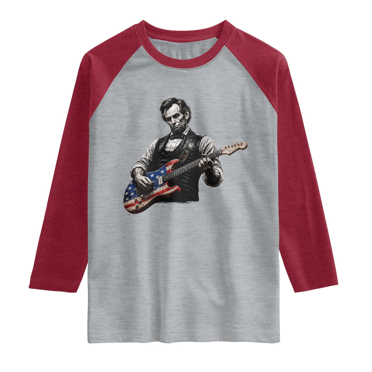 Vintage Abraham Lincoln Abe Lincoln Playing Guitar Raglan Shirt Humor Patriotic
