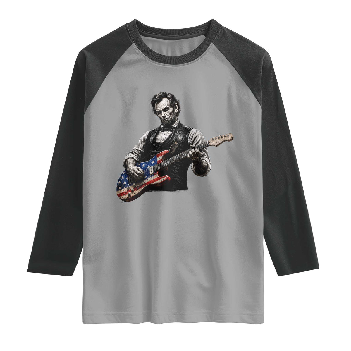 Vintage Abraham Lincoln Abe Lincoln Playing Guitar Raglan Shirt Humor Patriotic
