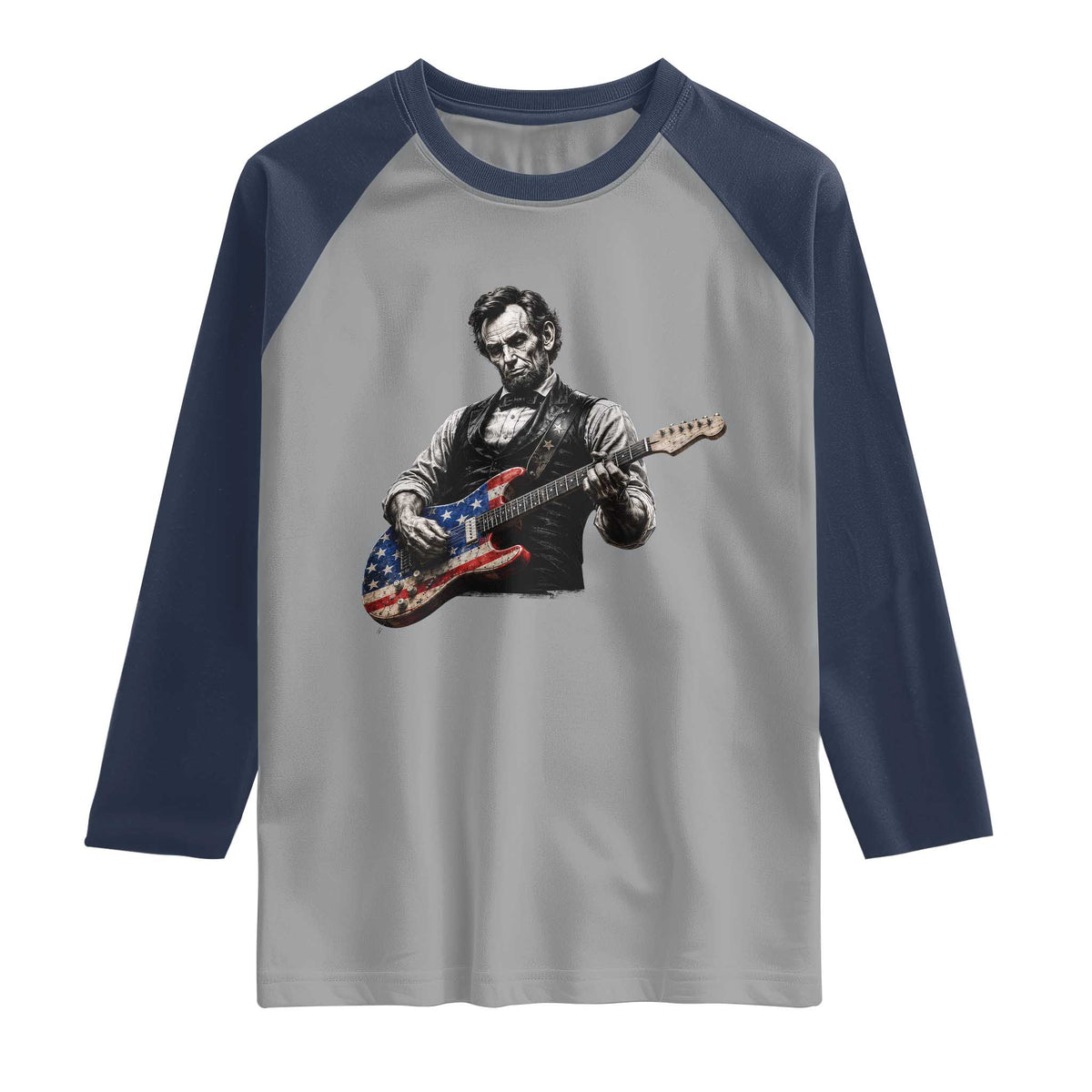 Vintage Abraham Lincoln Abe Lincoln Playing Guitar Raglan Shirt Humor Patriotic