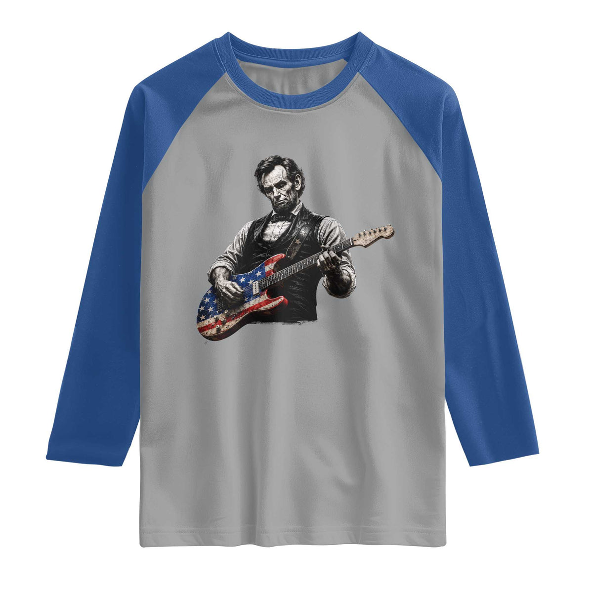 Vintage Abraham Lincoln Abe Lincoln Playing Guitar Raglan Shirt Humor Patriotic