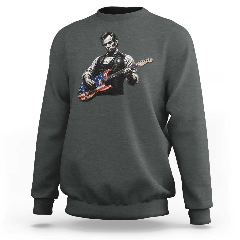 Vintage Abraham Lincoln Abe Lincoln Playing Guitar Sweatshirt Humor Patriotic