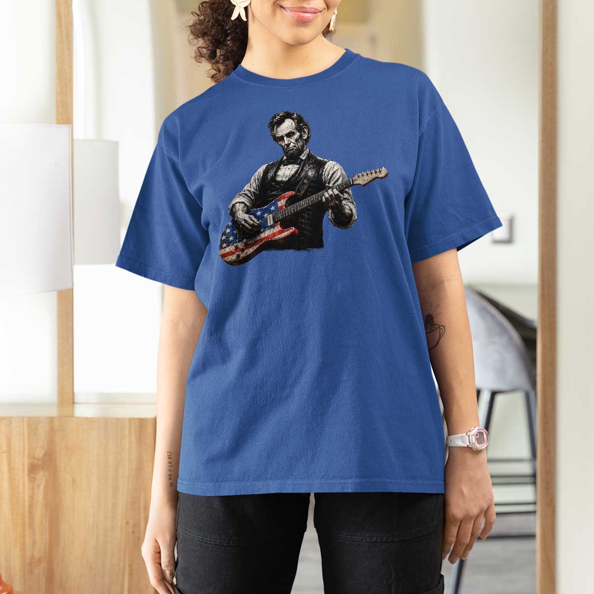 Vintage Abraham Lincoln Abe Lincoln Playing Guitar T Shirt For Women Humor Patriotic