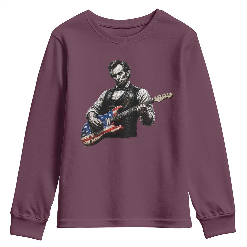 Vintage Abraham Lincoln Abe Lincoln Playing Guitar Youth Sweatshirt Humor Patriotic
