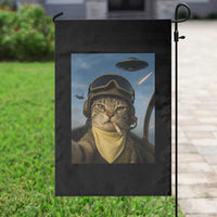 Cat Selfie With Alien UFO Garden Flag Retro Space Sci-Fi Cat Pilot - Wonder Print Shop