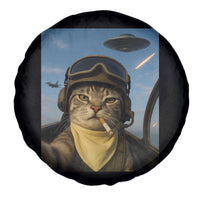 Cat Selfie With Alien UFO Spare Tire Cover Retro Space Sci-Fi Cat Pilot - Wonder Print Shop