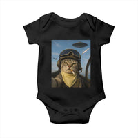 Cat Selfie With Alien UFO Baby Onesie Retro Space Sci-Fi Cat Pilot - Wonder Print Shop