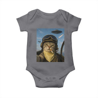 Cat Selfie With Alien UFO Baby Onesie Retro Space Sci-Fi Cat Pilot - Wonder Print Shop