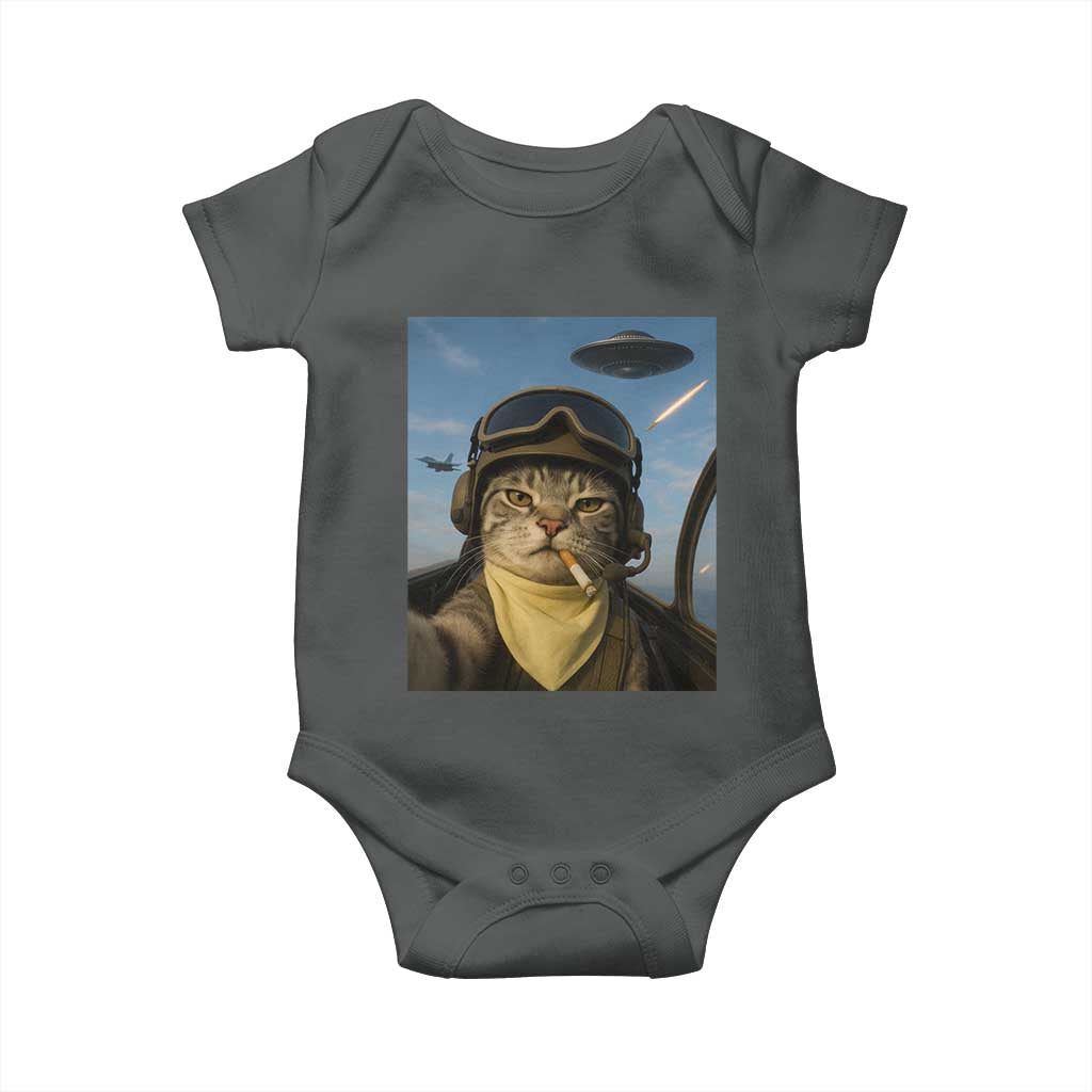Cat Selfie With Alien UFO Baby Onesie Retro Space Sci-Fi Cat Pilot - Wonder Print Shop
