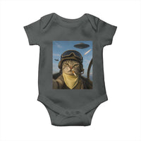 Cat Selfie With Alien UFO Baby Onesie Retro Space Sci-Fi Cat Pilot - Wonder Print Shop