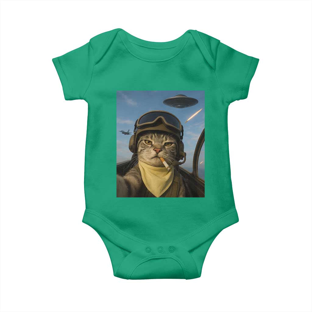 Cat Selfie With Alien UFO Baby Onesie Retro Space Sci-Fi Cat Pilot - Wonder Print Shop