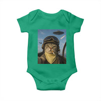 Cat Selfie With Alien UFO Baby Onesie Retro Space Sci-Fi Cat Pilot - Wonder Print Shop