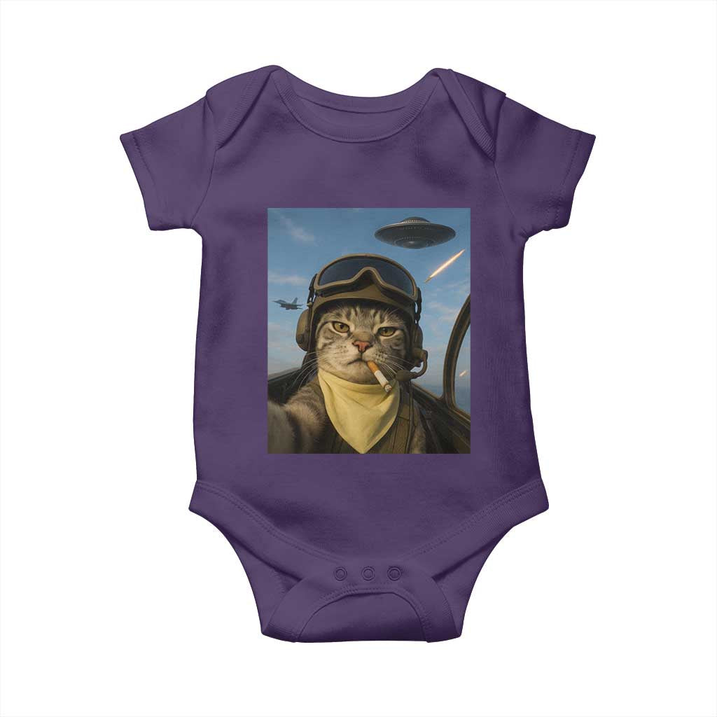 Cat Selfie With Alien UFO Baby Onesie Retro Space Sci-Fi Cat Pilot - Wonder Print Shop
