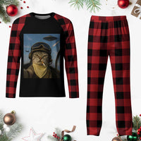 Cat Selfie With Alien UFO Plaid Pajama Set Retro Space Sci-Fi Cat Pilot - Wonder Print Shop