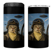 Cat Selfie With Alien UFO 4 in 1 Can Cooler Tumbler Retro Space Sci-Fi Cat Pilot - Wonder Print Shop