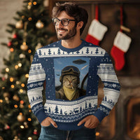 Cat Selfie With Alien UFO Ugly Christmas Sweater Retro Space Sci-Fi Cat Pilot - Wonder Print Shop
