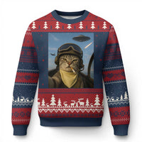 Cat Selfie With Alien UFO Ugly Christmas Sweater Retro Space Sci-Fi Cat Pilot - Wonder Print Shop