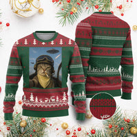 Cat Selfie With Alien UFO Ugly Christmas Sweater Retro Space Sci-Fi Cat Pilot - Wonder Print Shop