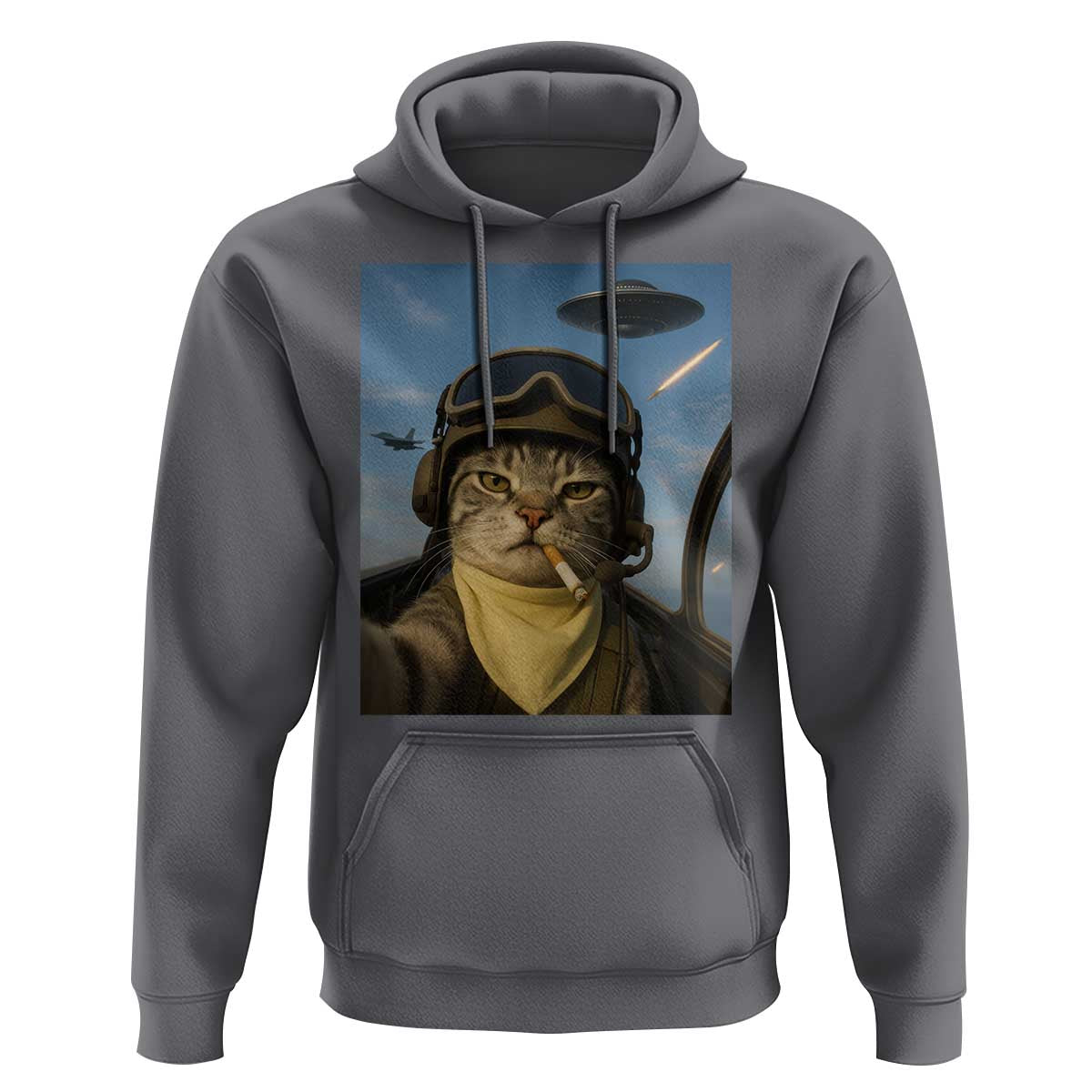 Cat Selfie With Alien UFO Hoodie Retro Space Sci-Fi Cat Pilot - Wonder Print Shop