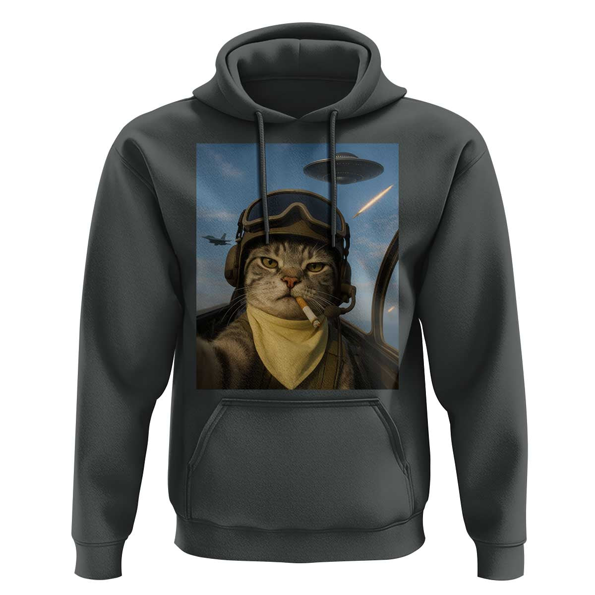 Cat Selfie With Alien UFO Hoodie Retro Space Sci-Fi Cat Pilot - Wonder Print Shop