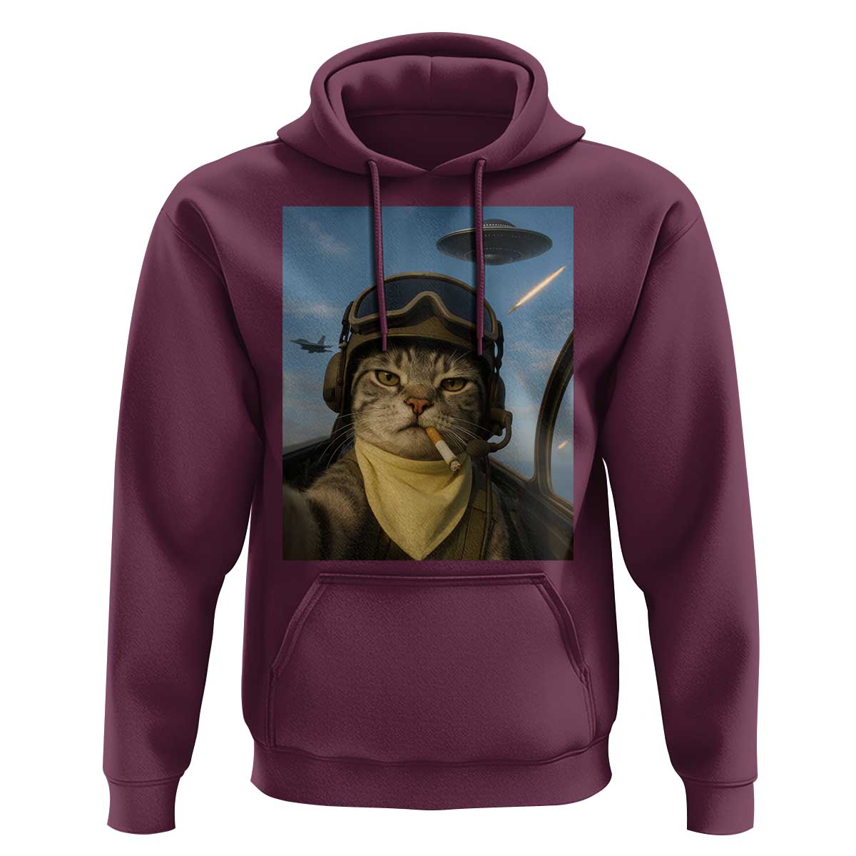 Cat Selfie With Alien UFO Hoodie Retro Space Sci-Fi Cat Pilot - Wonder Print Shop
