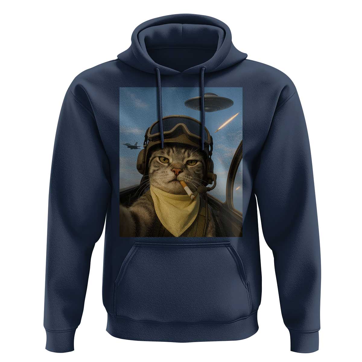Cat Selfie With Alien UFO Hoodie Retro Space Sci-Fi Cat Pilot - Wonder Print Shop