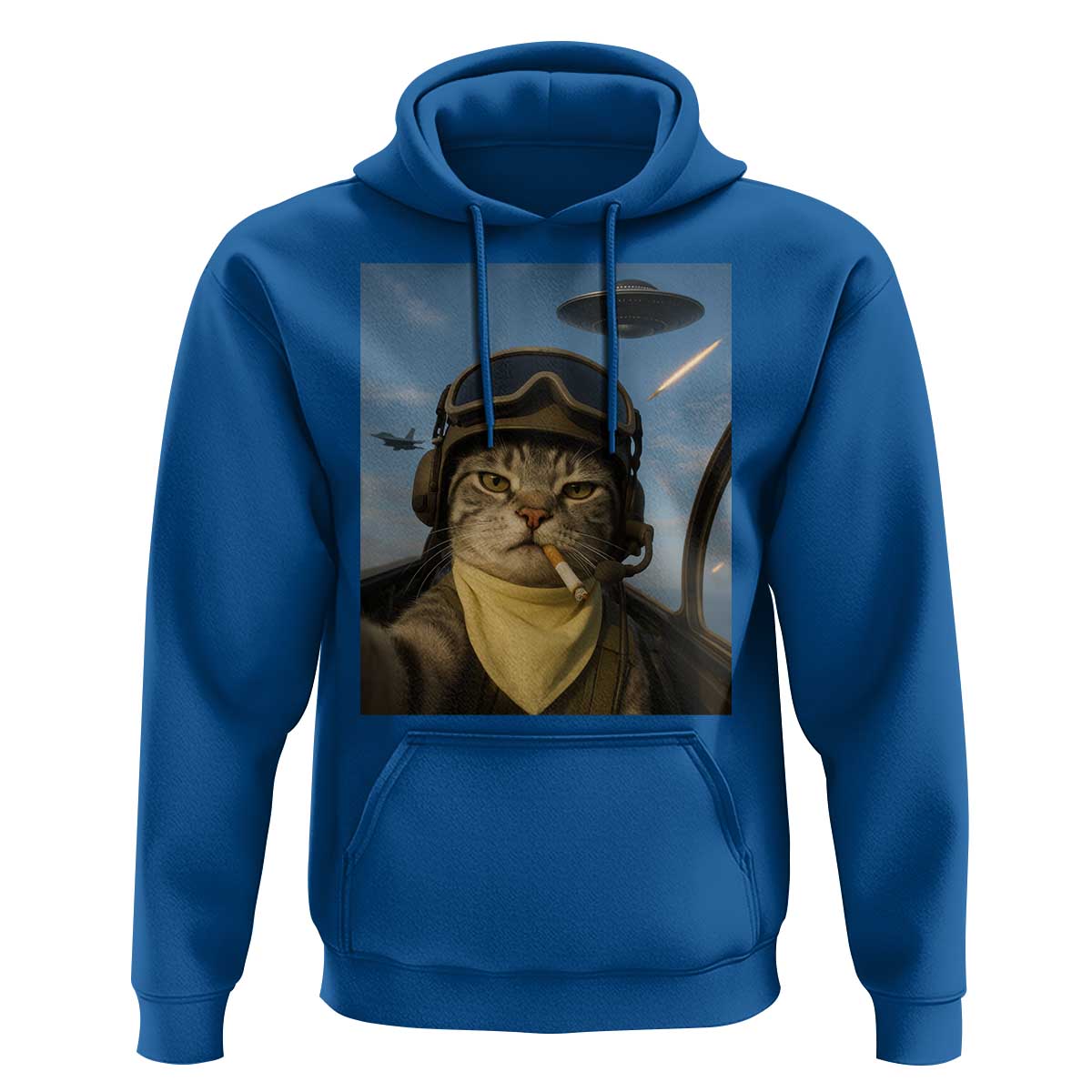 Cat Selfie With Alien UFO Hoodie Retro Space Sci-Fi Cat Pilot - Wonder Print Shop