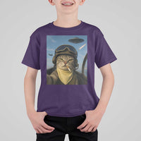 Cat Selfie With Alien UFO T Shirt For Kid Retro Space Sci-Fi Cat Pilot - Wonder Print Shop