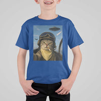 Cat Selfie With Alien UFO T Shirt For Kid Retro Space Sci-Fi Cat Pilot - Wonder Print Shop
