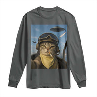 Cat Selfie With Alien UFO Long Sleeve Shirt Retro Space Sci-Fi Cat Pilot - Wonder Print Shop