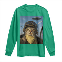 Cat Selfie With Alien UFO Long Sleeve Shirt Retro Space Sci-Fi Cat Pilot - Wonder Print Shop