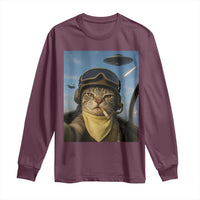 Cat Selfie With Alien UFO Long Sleeve Shirt Retro Space Sci-Fi Cat Pilot - Wonder Print Shop