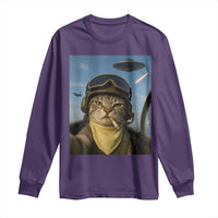 Cat Selfie With Alien UFO Long Sleeve Shirt Retro Space Sci-Fi Cat Pilot - Wonder Print Shop