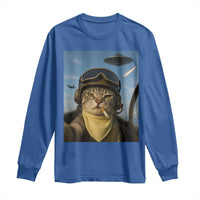 Cat Selfie With Alien UFO Long Sleeve Shirt Retro Space Sci-Fi Cat Pilot - Wonder Print Shop
