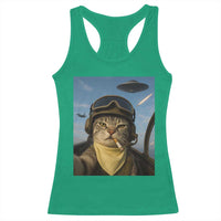 Cat Selfie With Alien UFO Racerback Tank Top Retro Space Sci-Fi Cat Pilot - Wonder Print Shop
